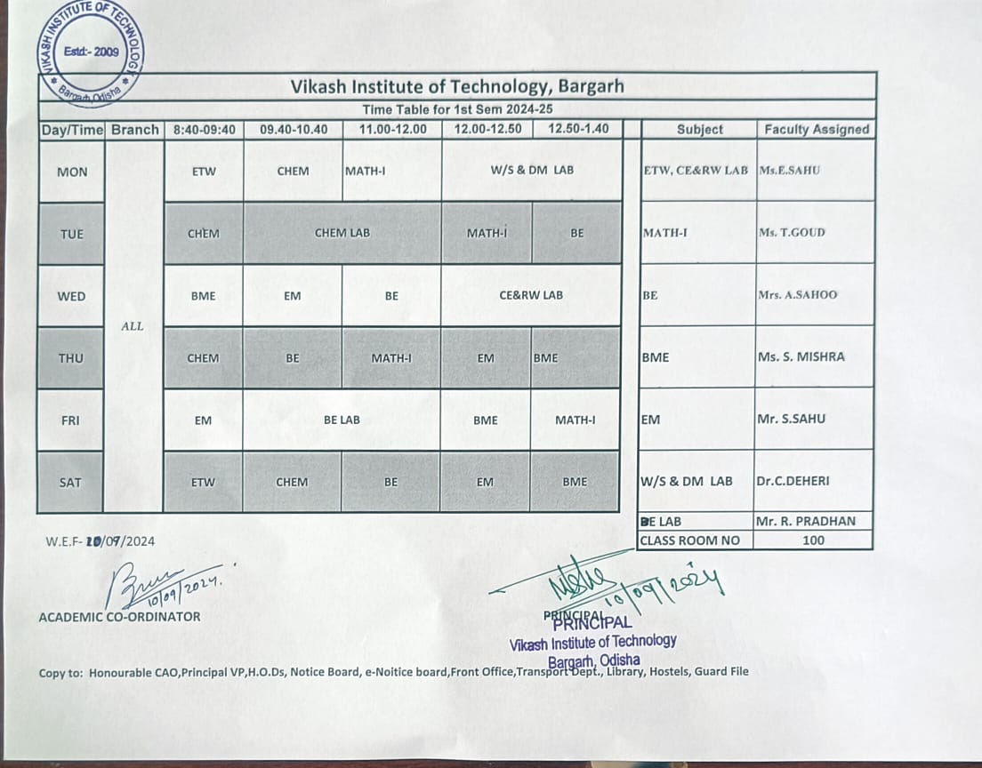 Semester 1 Timetable