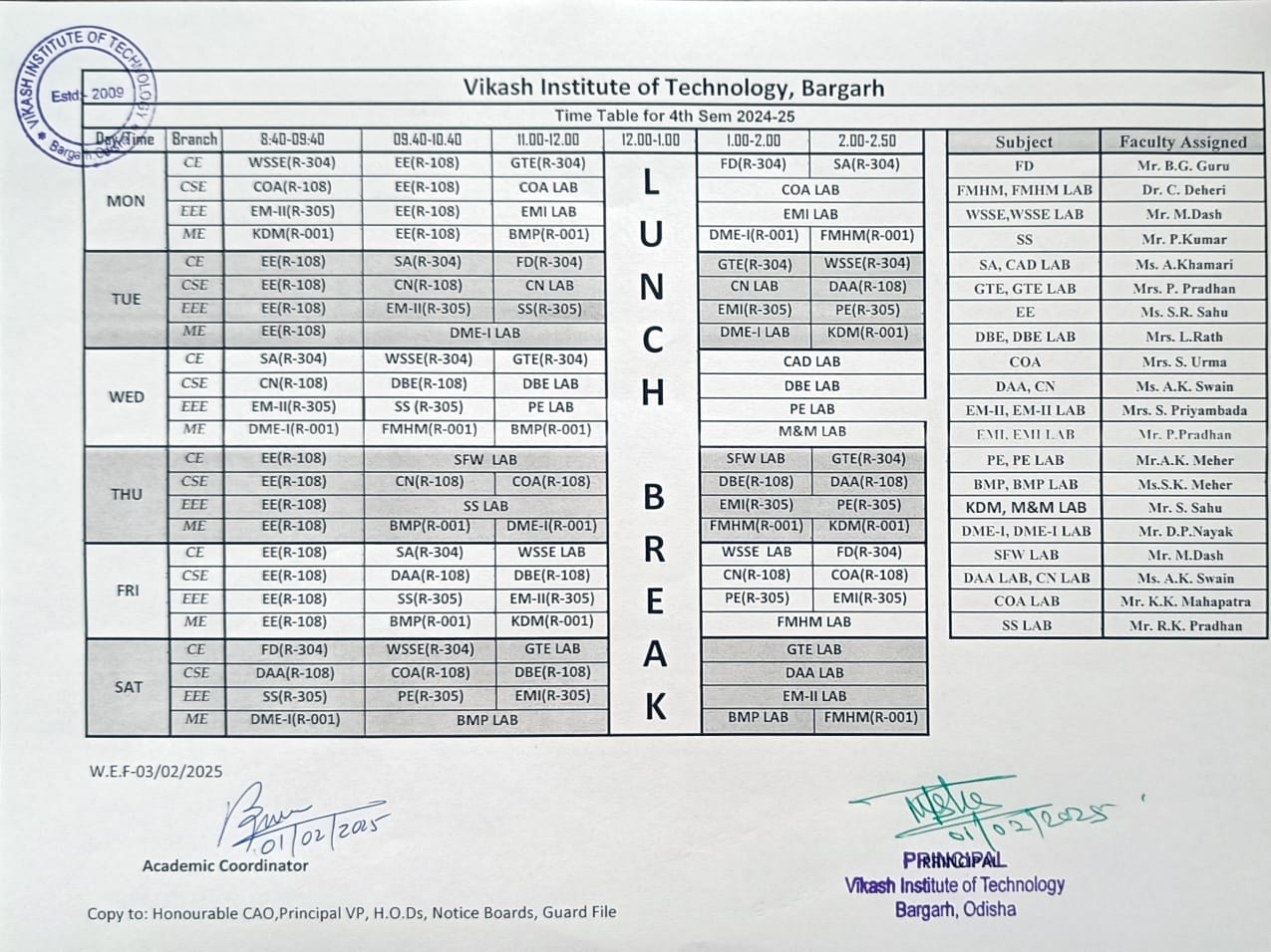Semester 4 Timetable