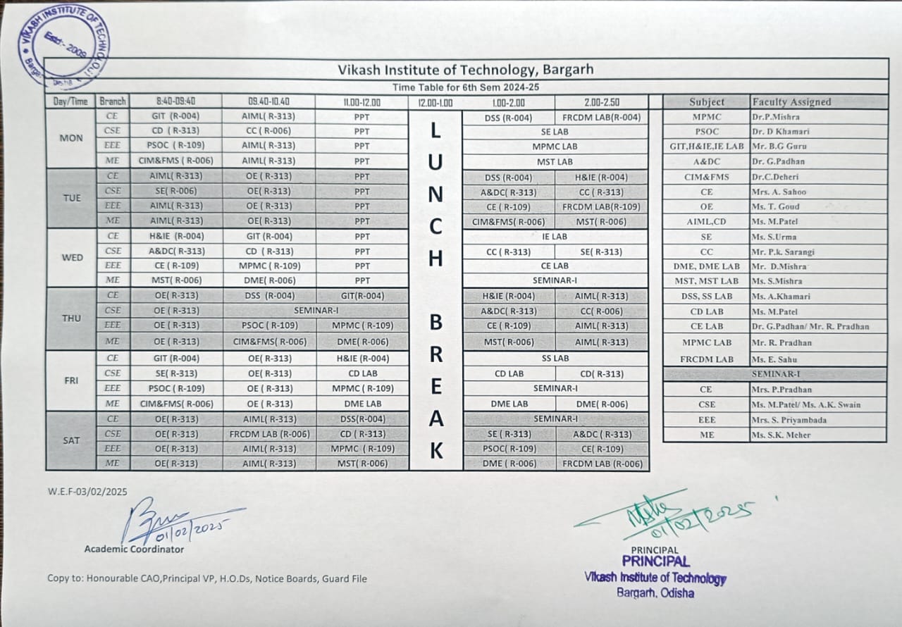 Semester 6 Timetable